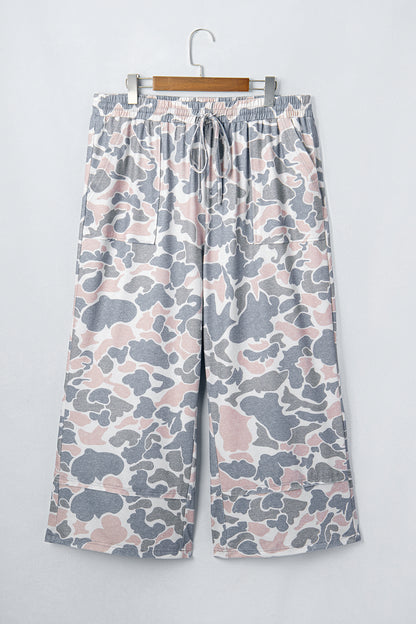 Plus Size Camo Print Patch Pocket Ankle Pants - Plus Size Clothing