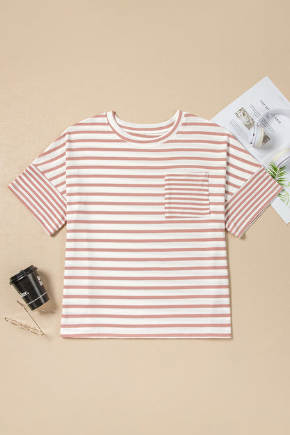 Plus Size Striped Waffle Knit Pocketed T Shirt - Plus Size Clothing
