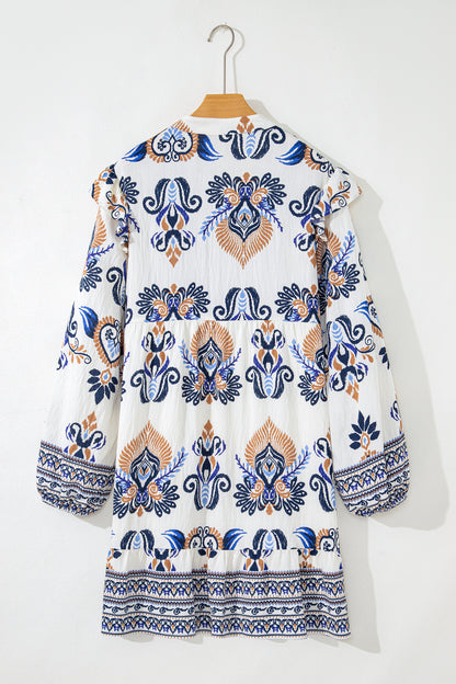 Plus Size Boho Print Split Neck Mini Dress - Plus Size XL-4XL - View 5
