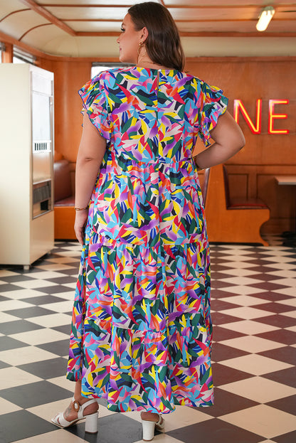 Plus Size Ruffled Short Sleeve Tiered Maxi Dress - Plus Size XL-4XL - View 2