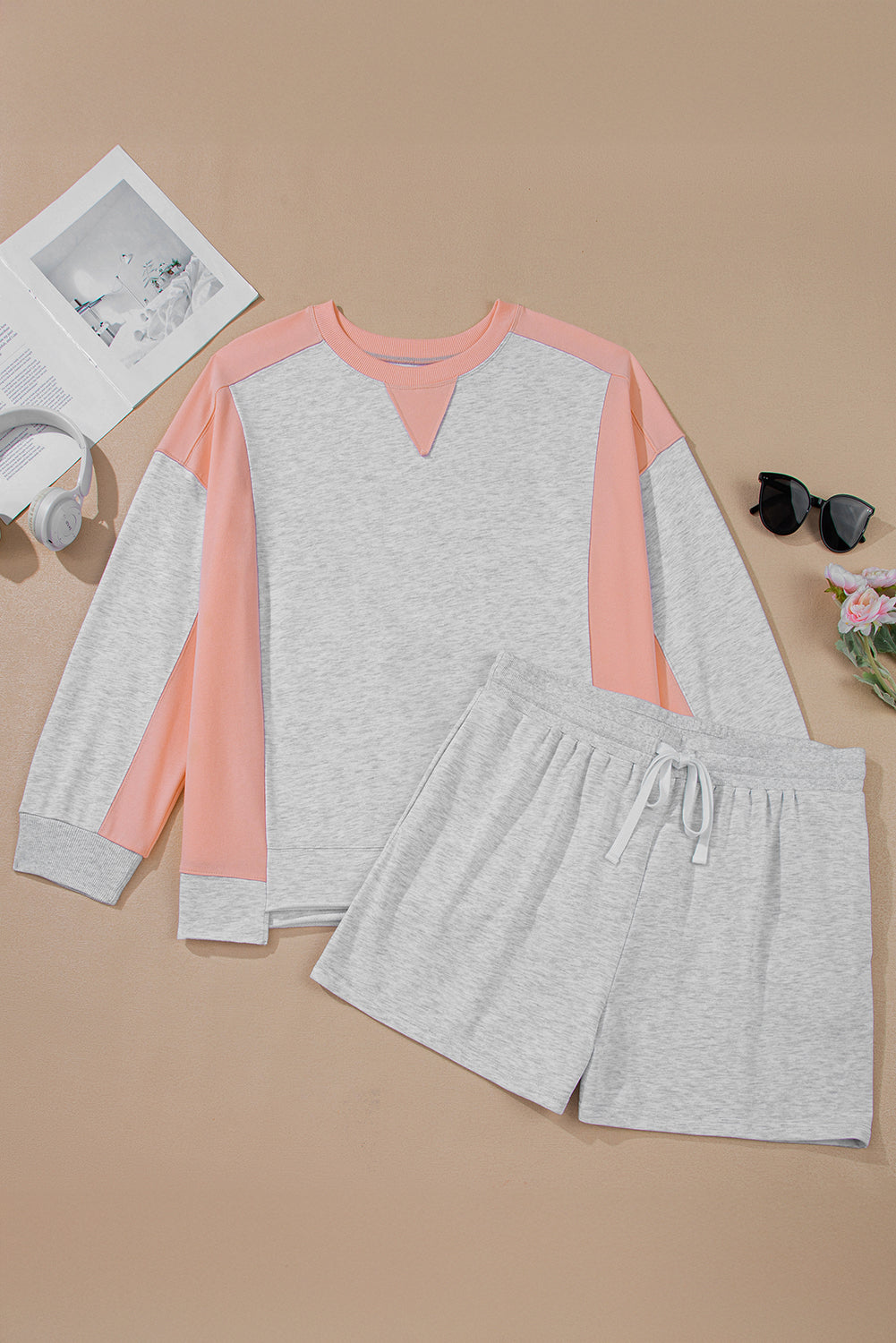 Plus Size Colorblock Pullover & Shorts Two-Piece Outfit - Plus Size XL-4XL - View 7