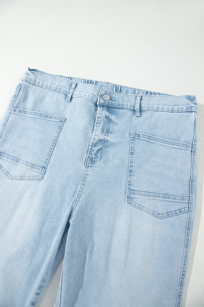 Plus Size Seam Detail Patch Pocket Shift Jeans - Plus Size Clothing