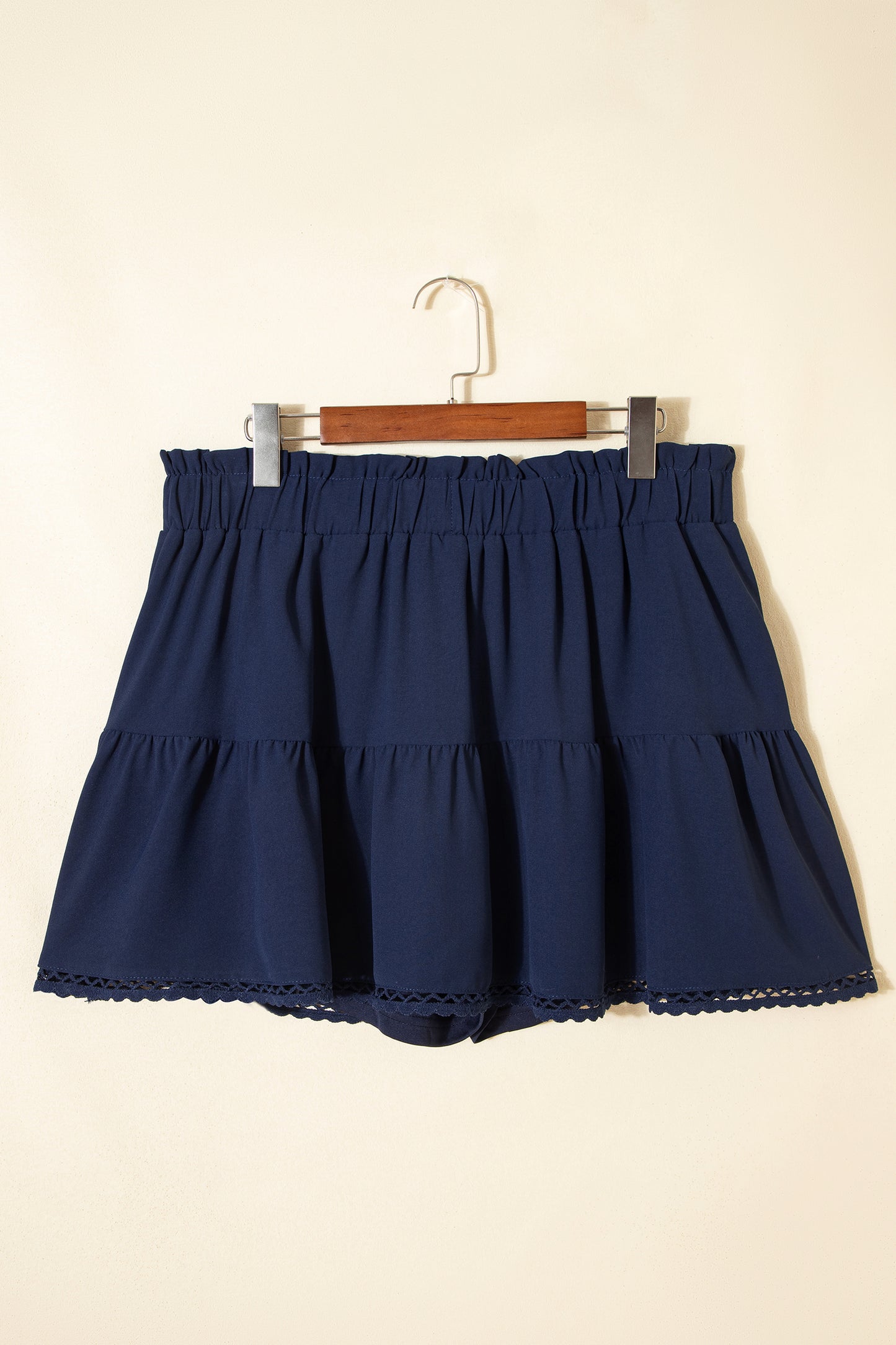 Plus Size Frilled Elastic Waist Lace Trim Boho Shorts