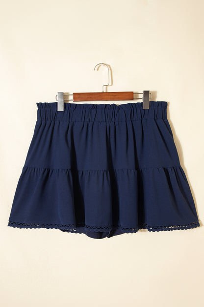 Plus Size Frilled Elastic Waist Lace Trim Boho Shorts - Plus Size Clothing