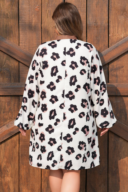 Plus Size Leopard Print V-Neck Shift Mini Dress - Plus Size XL-4XL - View 2