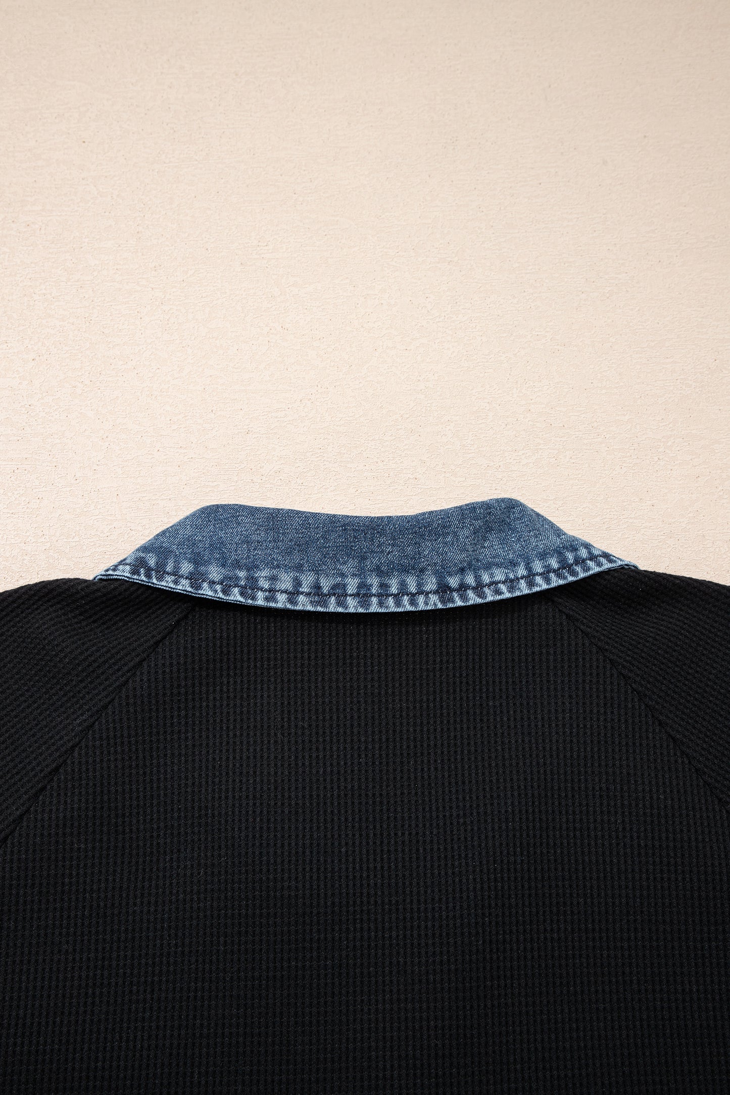 Plus Size Textured Contrast Denim Patchwork Polo Tee