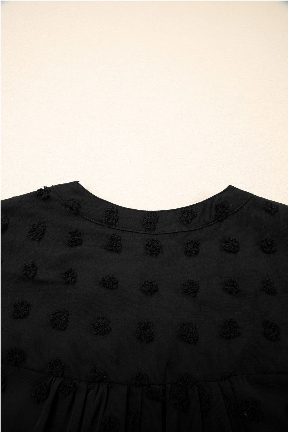 Plus Size Dotty Textured Notched Neck Ruffled Dress