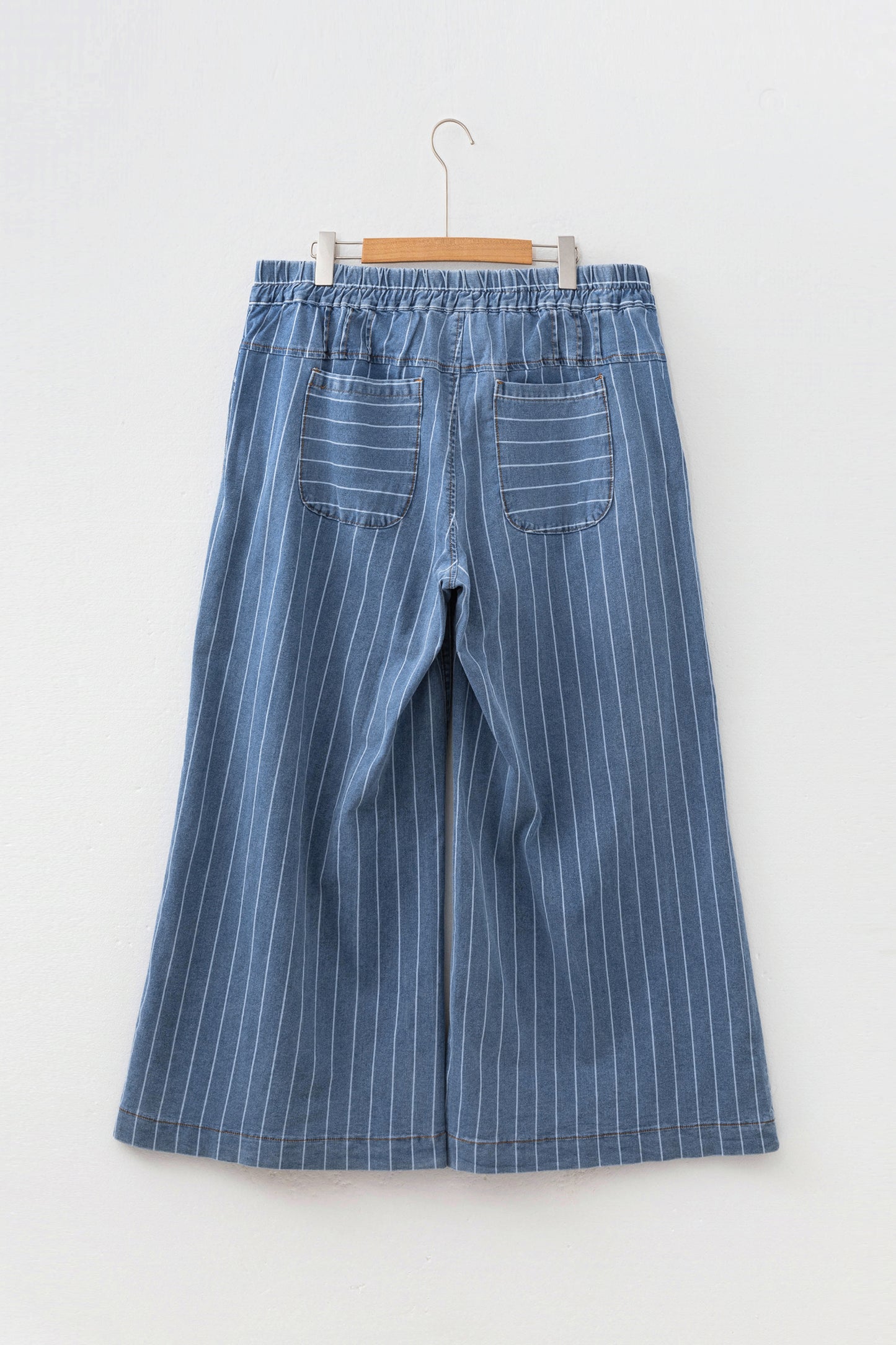 Plus Size Striped Buttoned Wide Leg Denim Pants