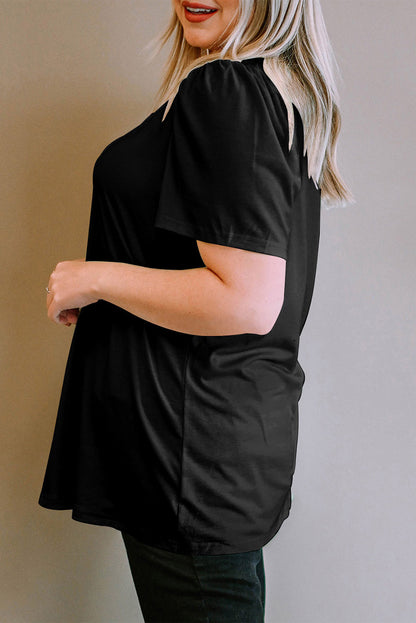 Plus Size Square Neck Ruched Shoulder Short Sleeve Top - Plus Size XL-4XL - View 3