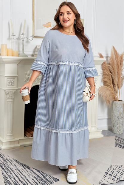 Plus Size Striped Crisscross Lace Shift Maxi Dress - Plus Size XL-4XL - View 1