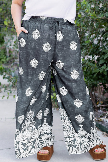 Plus Size Geometric Ethnic Print Wide Leg Pants - Plus Size XL-4XL - View 6