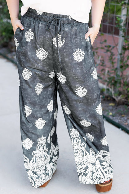 Plus Size Geometric Ethnic Print Wide Leg Pants - Plus Size XL-4XL - View 1