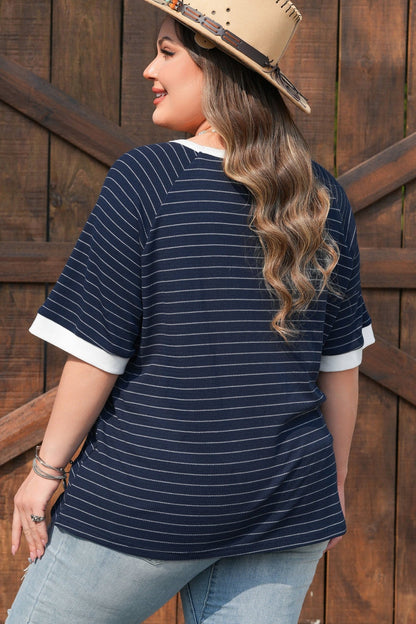 Plus Size Contrast Trim Ribbed T Shirt - Plus Size XL-4XL - View 2