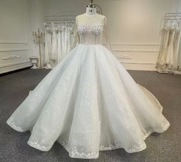 BYG24-35 FLOWER LACE COVER UP CHEST BALL GOWN WEDDING DRESS - Plus Size Clothing