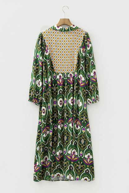 Plus Size Mixed Floral Patchwork V Neck Maxi Dress - Plus Size XL-4XL - View 5