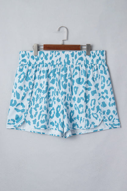 Plus Size Leopard Elastic Waist Athletic Shorts - Plus Size Clothing