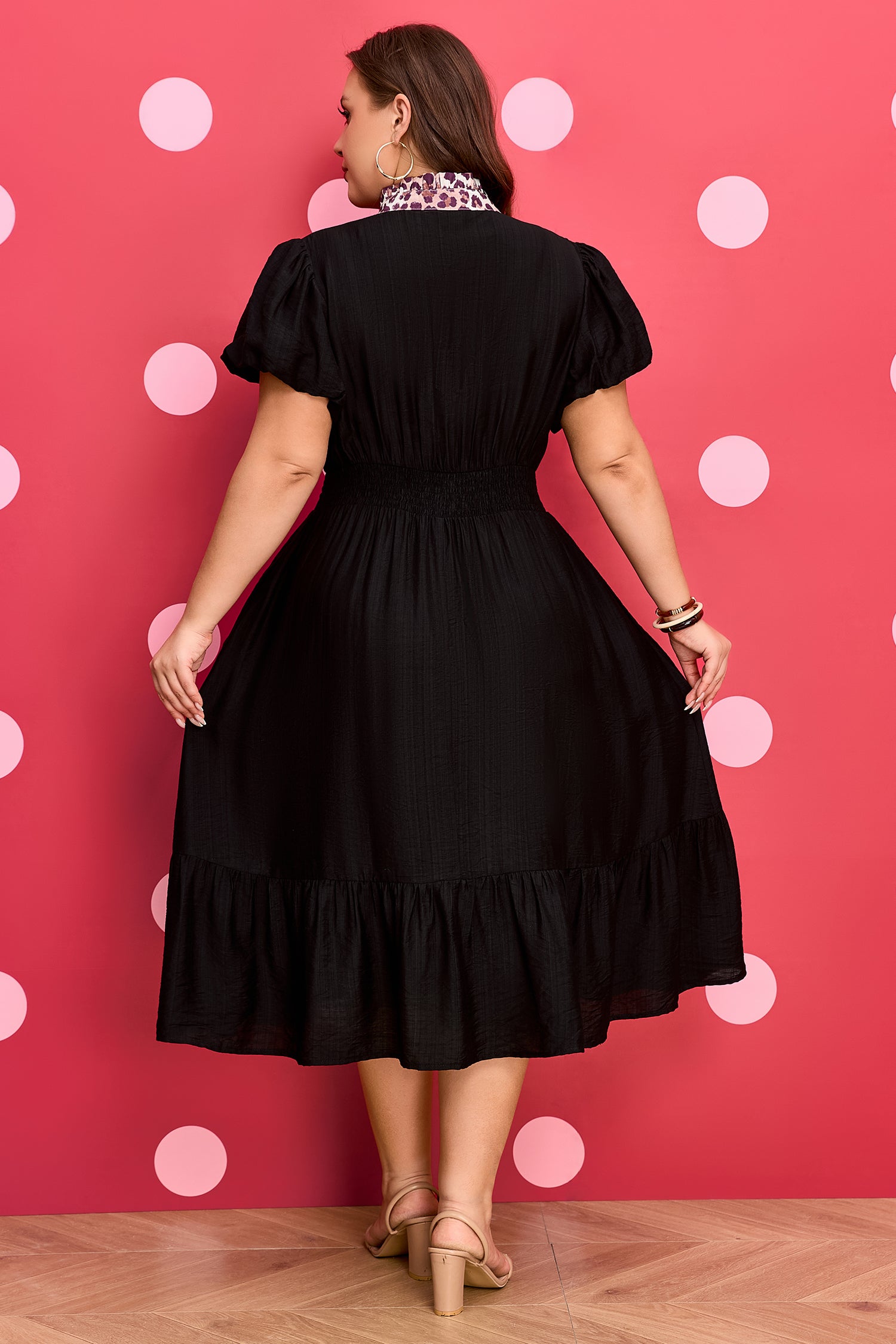 Plus Size Leopard V Neck Smocked Waist Ruffled Dress - Plus Size XL-4XL - View 2