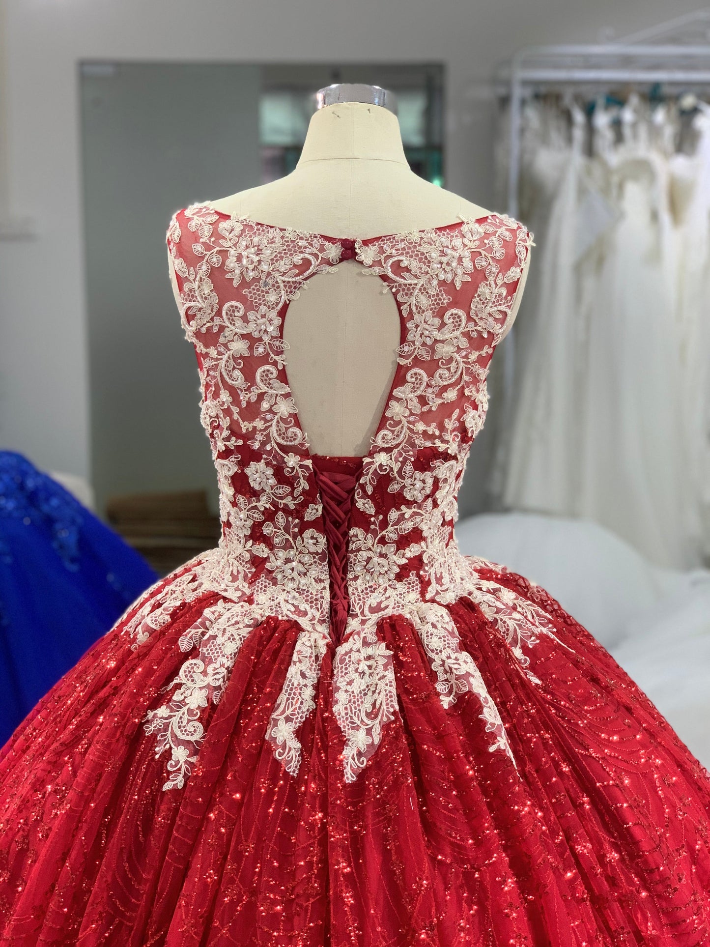 Lace up red dress floor length ball gown - Plus Size Clothing