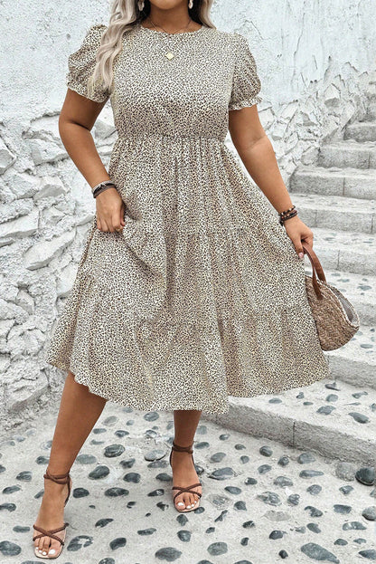Plus Size Leopard Print Frill Trim Flared Dress - Plus Size XL-4XL - View 2