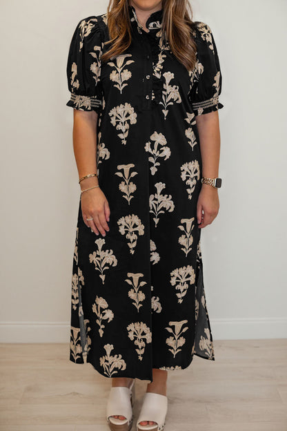 Plus Size Floral Print Frilled Collar Maxi Dress - Plus Size XL-4XL - View 1