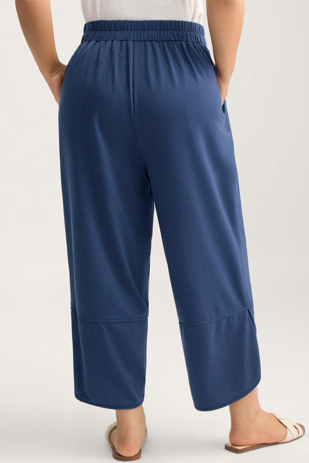 Plus Size Elastic Waist Asymmetrical Hem Loose Capris Pants