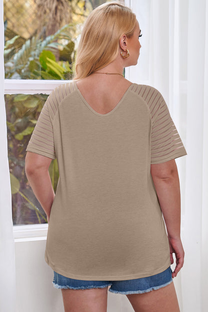 Plus Size Striped Raglan Sleeve Tee - Plus Size Clothing