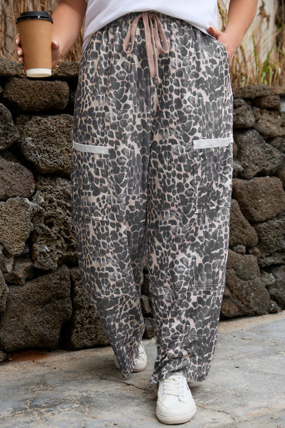 Plus Size Leopard Print Drawstring Pants - Plus Size XL-4XL - View 4