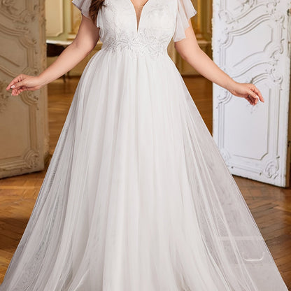 Plus Size Wedding Dress V-Neck Gown - Plus Size XL-4XL - View 6
