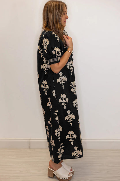 Plus Size Floral Print Frilled Collar Maxi Dress - Plus Size XL-4XL - View 3