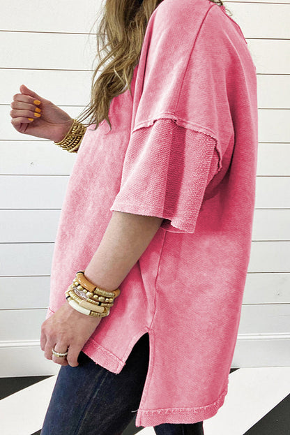 Plus Size Mineral Wash Drop Sleeve Patchwork Tee