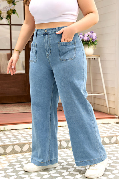 Plus Size Textured Wide Leg Denim Jeans - Plus Size XL-4XL - View 4