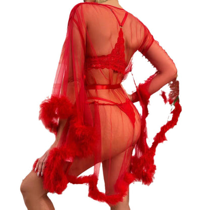 Plus Size Sheer Openwork Raw-Edge Nightgown - Plus Size XL-4XL - View 3