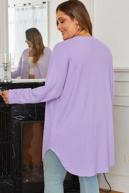 Plus Size Waffle Knit Button Front Cardigan - Plus Size XL-4XL - View 2