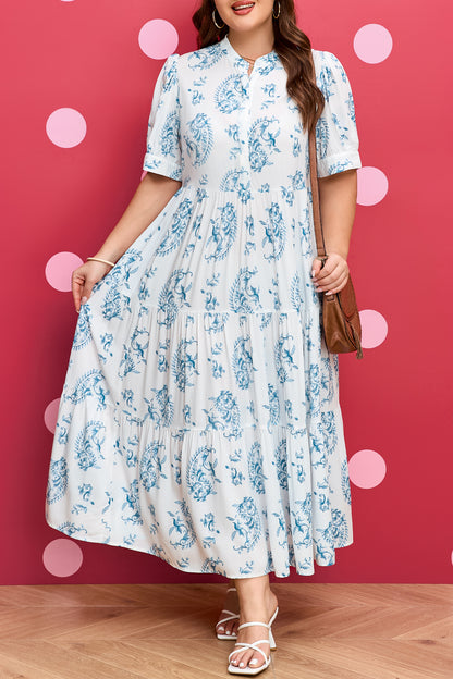 Plus Size Geometric Floral Print Button Maxi Dress - Plus Size XL-4XL - View 8