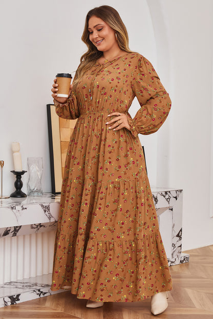 Plus Size Floral Split V Neck Ruffled Tiered Maxi Dress - Plus Size XL-4XL - View 6