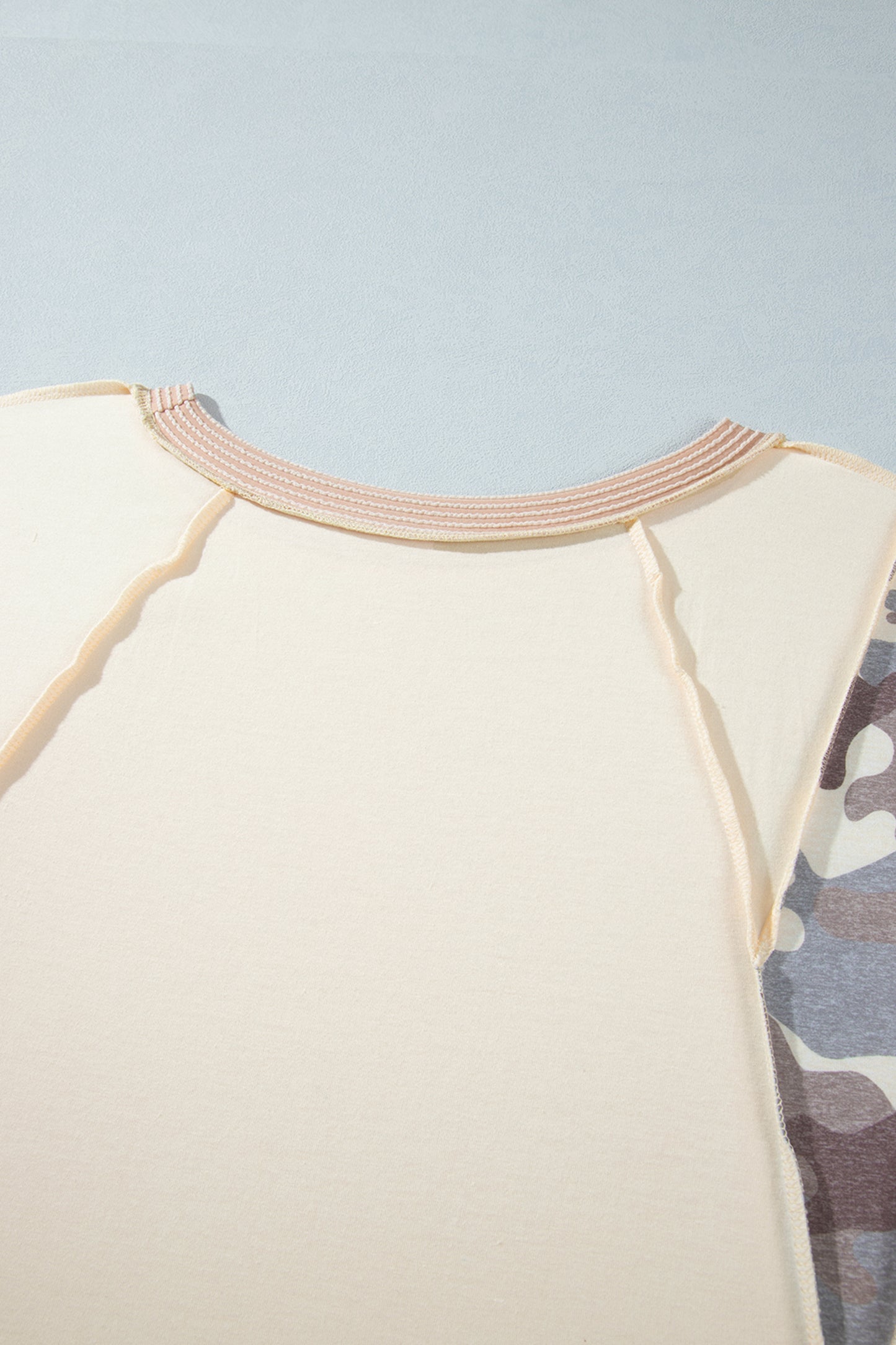 Plus Size Camo Panel Twist Rib Sleeve Blouse - Plus Size Clothing