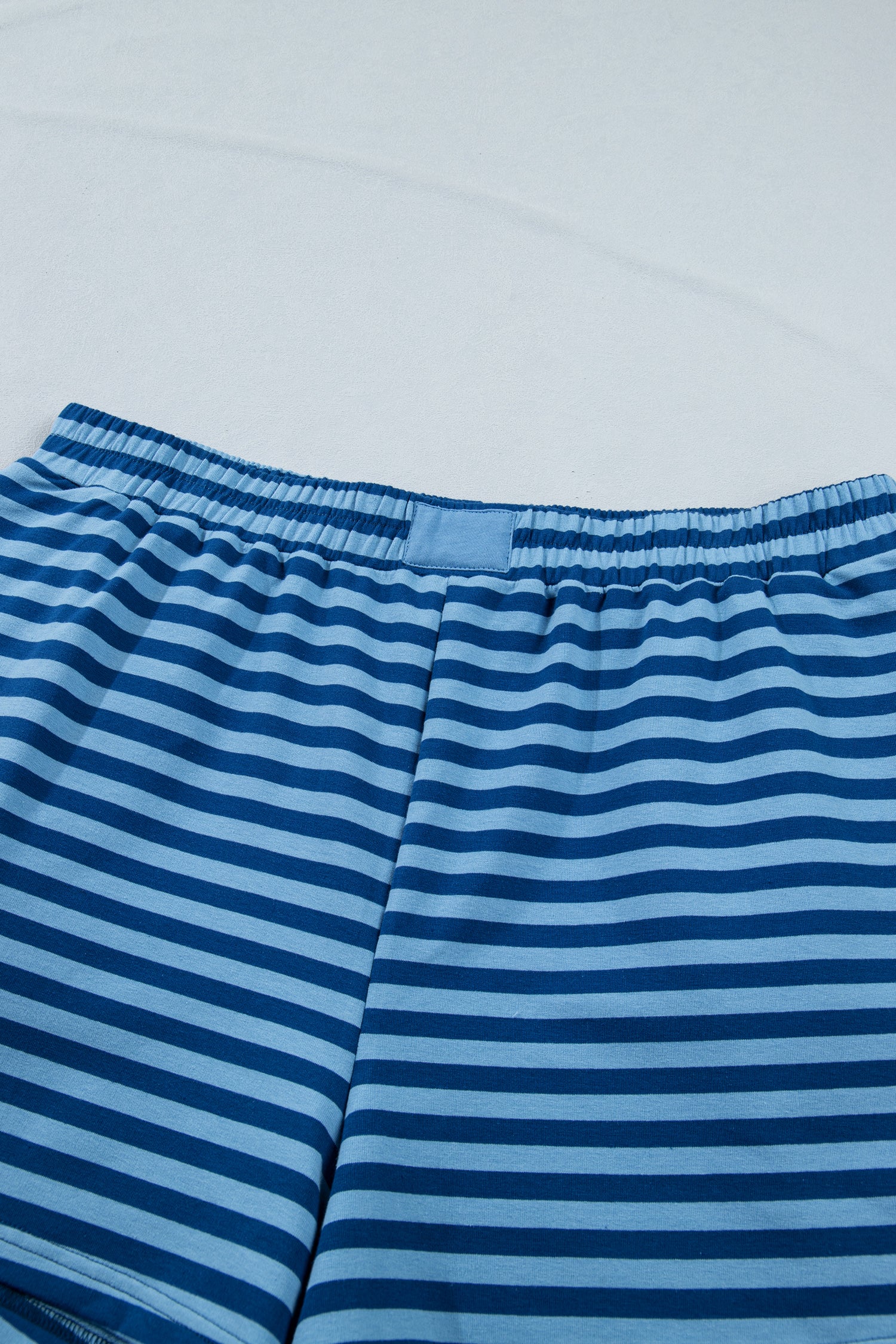 Plus Size Blue Striped Dropped Shoulder Tee and Shorts Set - Plus Size XL-4XL - View 8