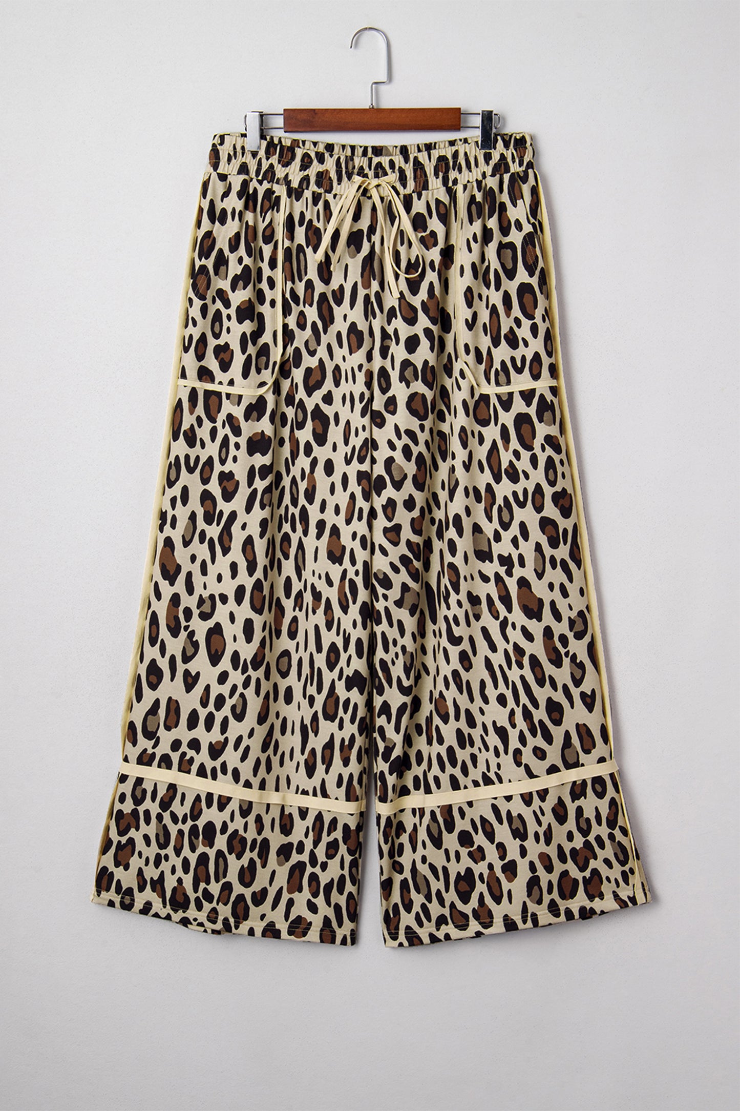 Plus Size Leopard Wide Leg Drawstring Pants
