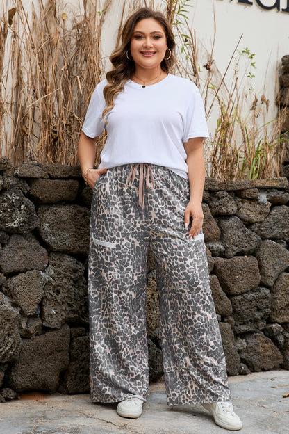 Plus Size Leopard Print Drawstring Pants - Plus Size XL-4XL - View 5