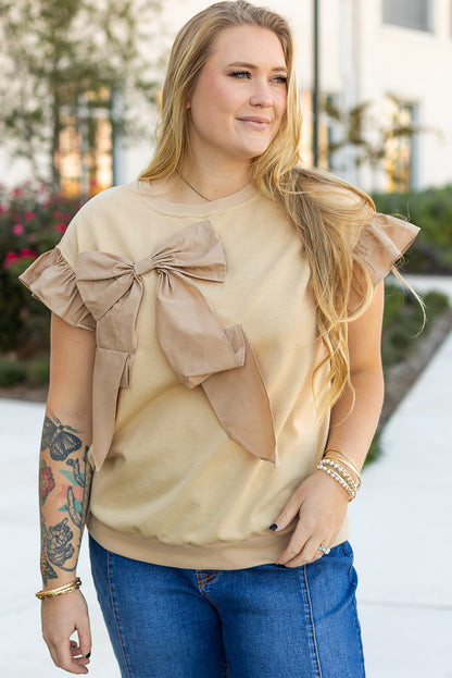 Plus Size Ruffled Bowknot Applique Crew Neck Top - Plus Size XL-4XL - View 6