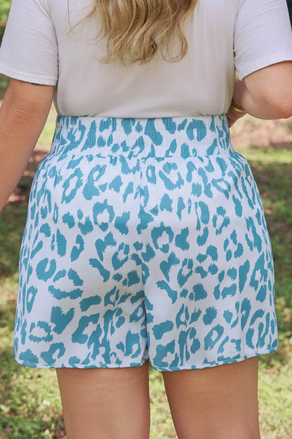 Plus Size Leopard Elastic Waist Athletic Shorts - Plus Size Clothing