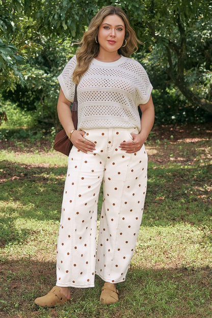 Plus Size Polka Dot Print Barrel Jeans