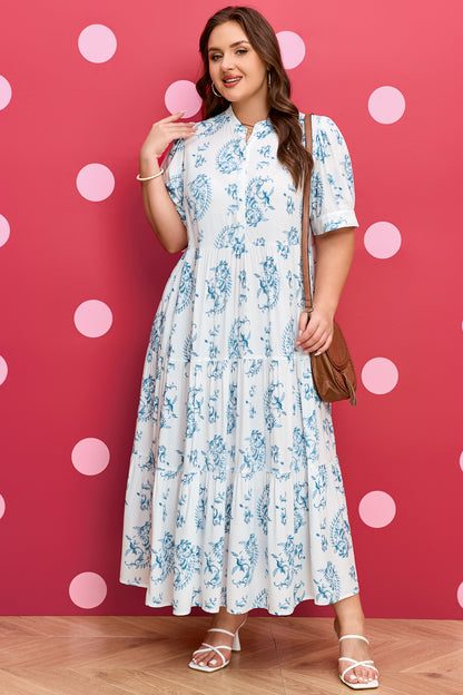 Plus Size Geometric Floral Print Button Maxi Dress - Plus Size XL-4XL - View 6
