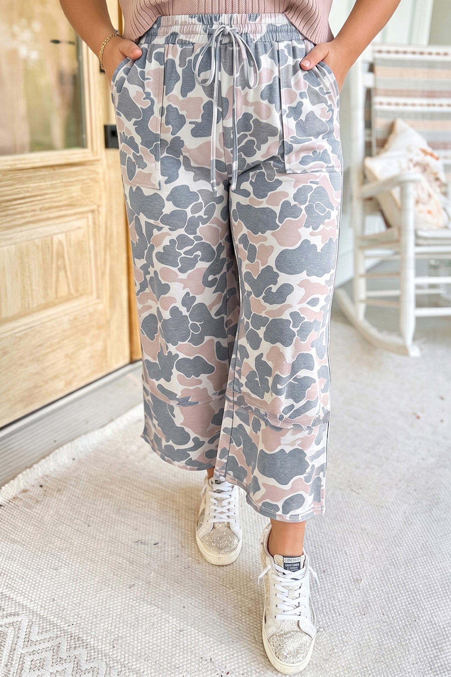 Plus Size Camo Print Patch Pocket Ankle Pants - Plus Size Clothing