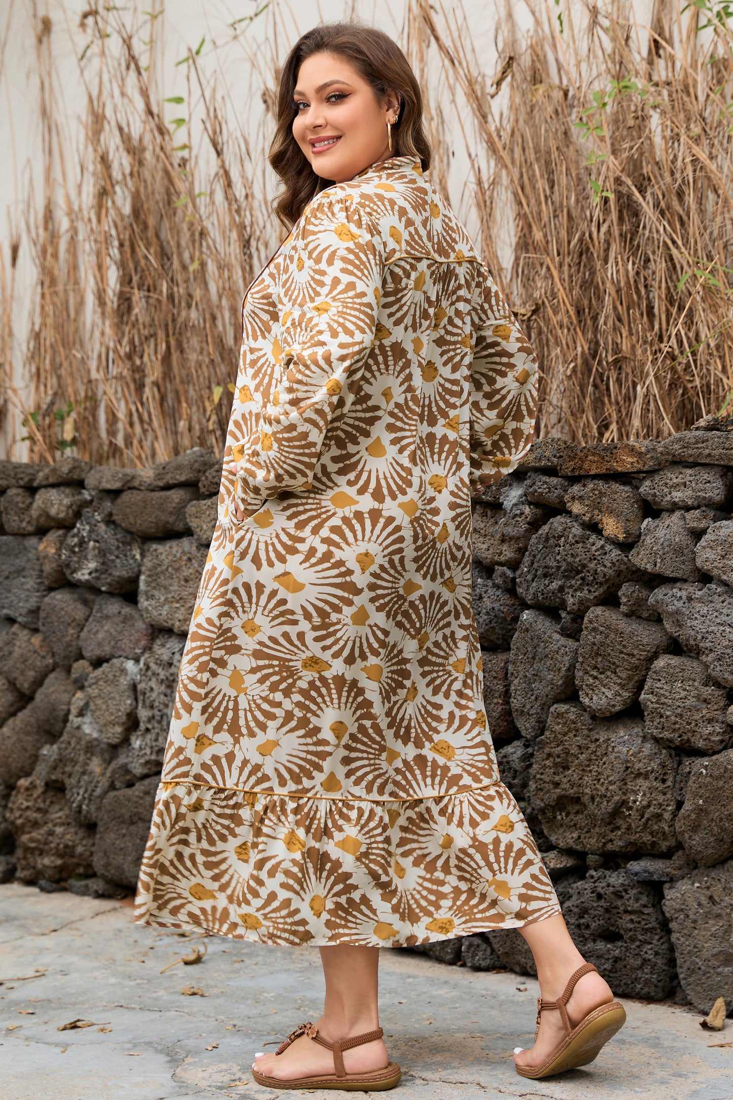 Plus Size Abstract Plant Print Loose Long Dress - Plus Size XL-4XL - View 2