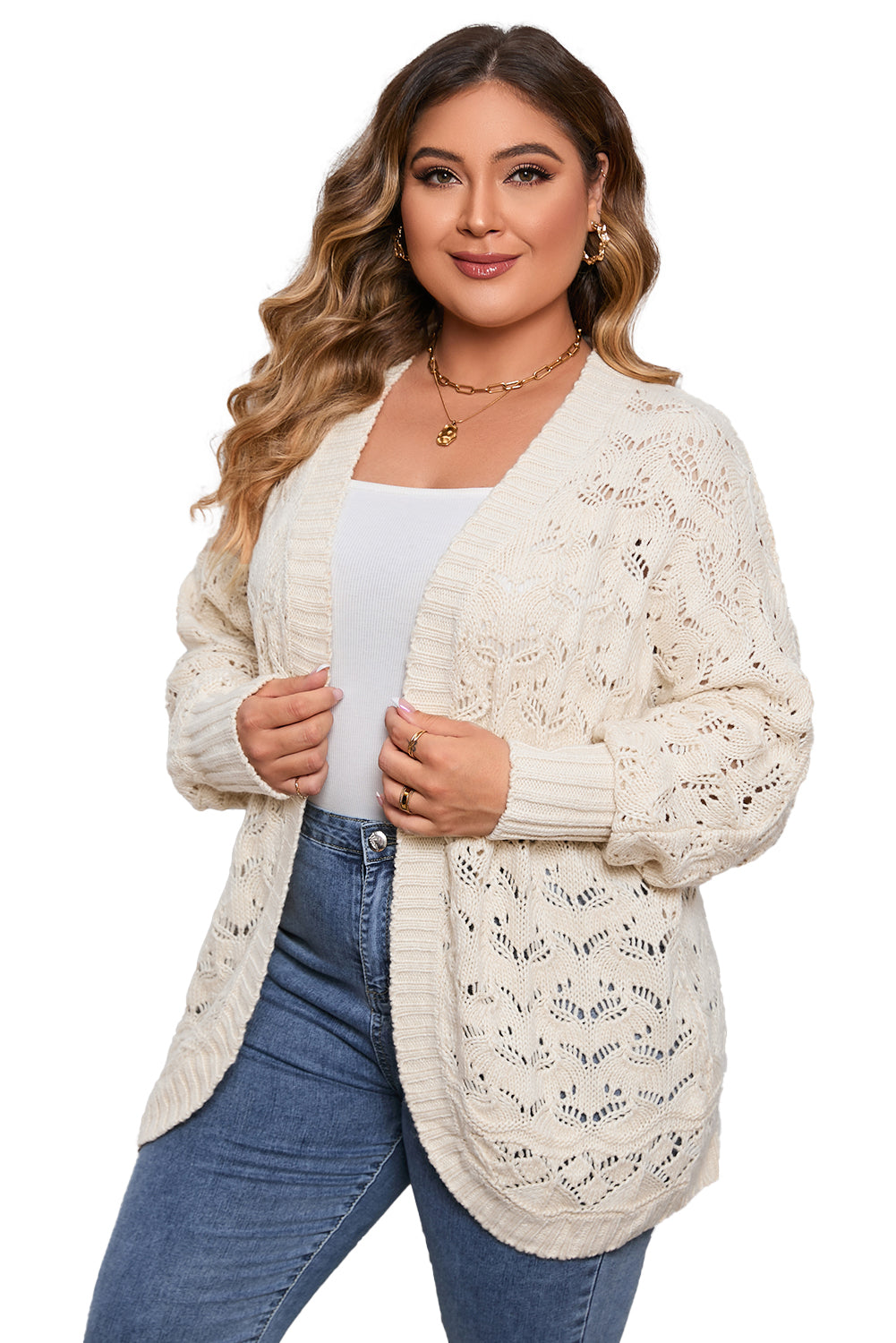 Plus Size Textured Knit Open Cardigan