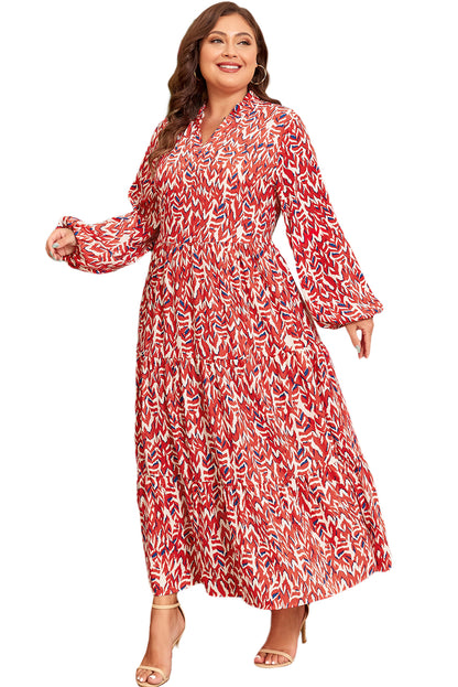 Plus Size Abstract Print V-Neck High Waist Maxi Dress - Plus Size XL-4XL - View 8