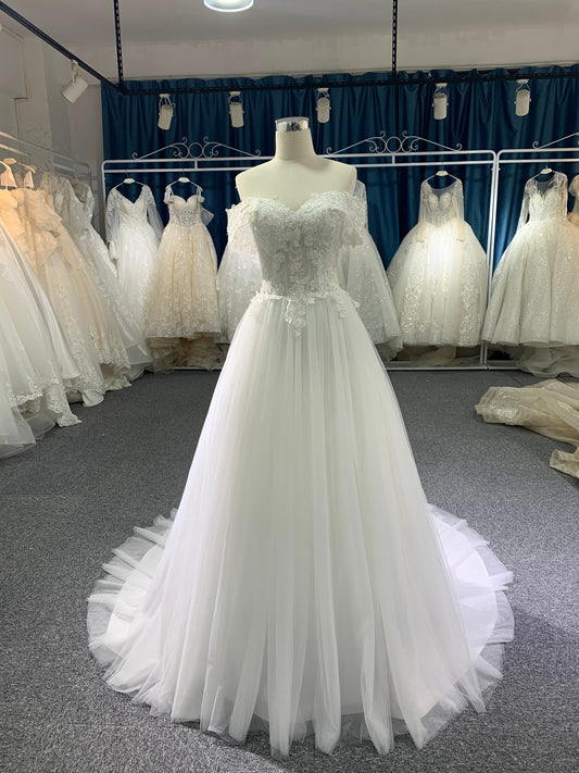 Plus Size Off-Shoulder A-Line Wedding Dress - Plus Size XL-4XL