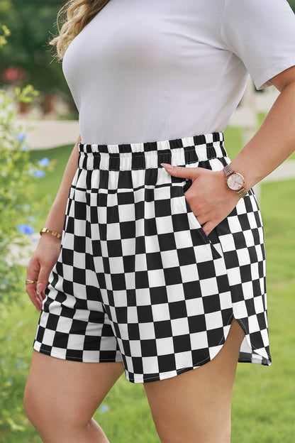 Plus Size Checkered Athleisure Shorts - Plus Size Clothing
