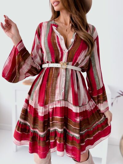 Plus Size Buttoned Striped Long Sleeve Mini Dress - Plus Size XL-4XL - View 1